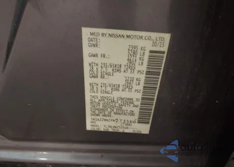 2015 Nissan Murano Sv from USA, damaged, VIN 5N1AZ2MH2FN273566